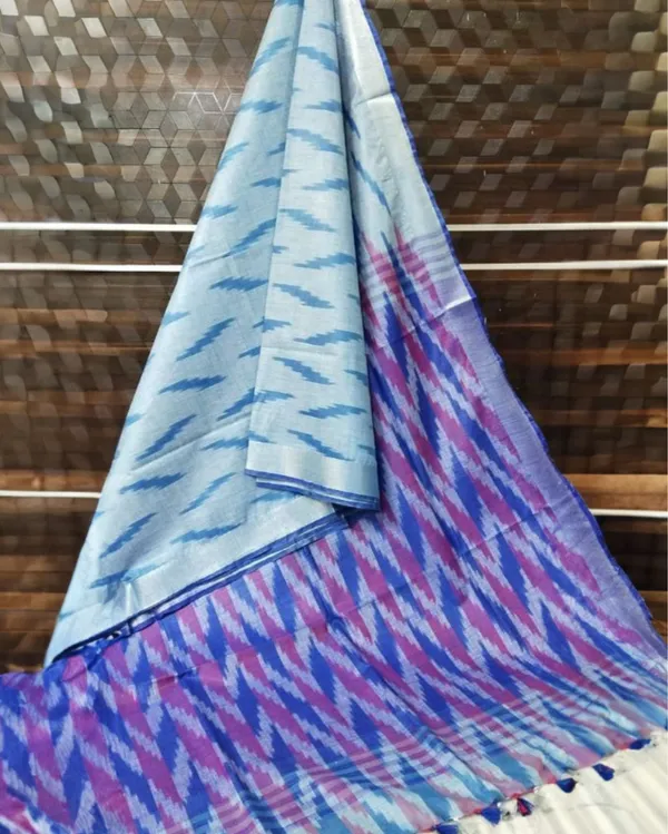 Vivid_Ikkat_Slub_Linen_Handloom_Blue_Saree