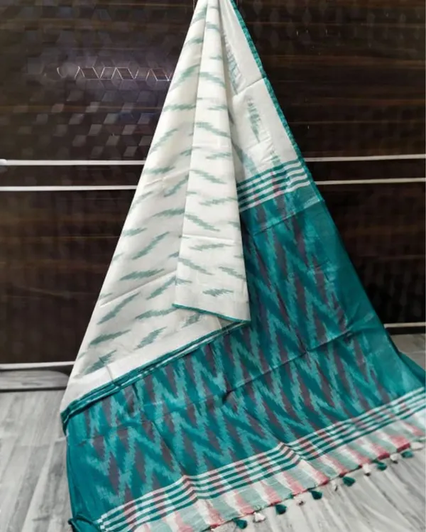 Grunge_Ikkat_Slub_Linen_Handloom_White_Saree