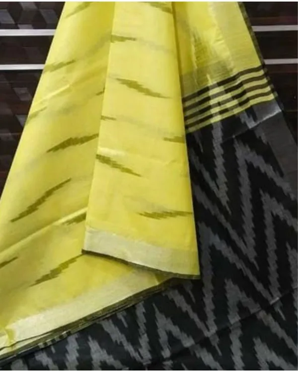 Sophisticated_Ikkat_Slub_Linen_Handloom_Yellow_Saree