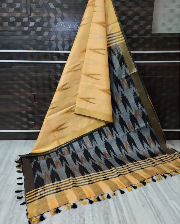 Cozy_Ikkat_Slub_Linen_Handloom_Brown_Saree