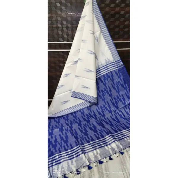 Serene_Ikkat_Slub_Linen_Handloom_White_Saree