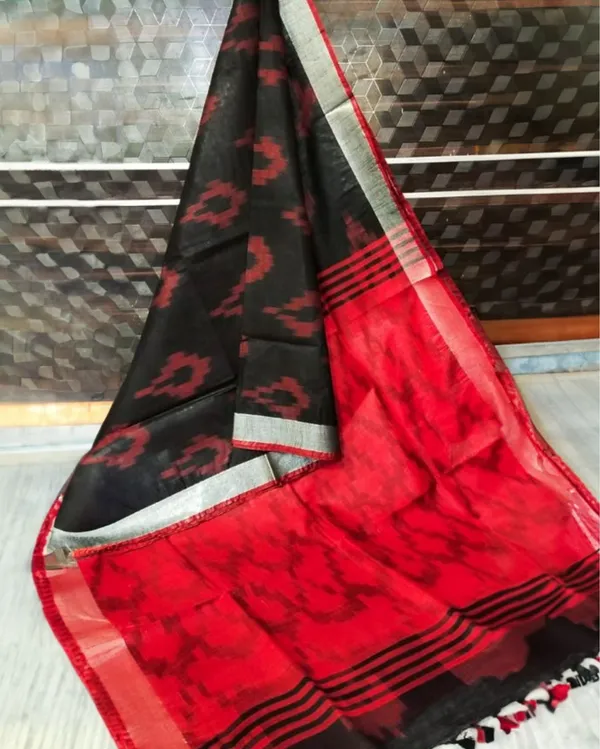 Lustrous_Ikkat_Slub_Linen_Handloom_Black_Saree