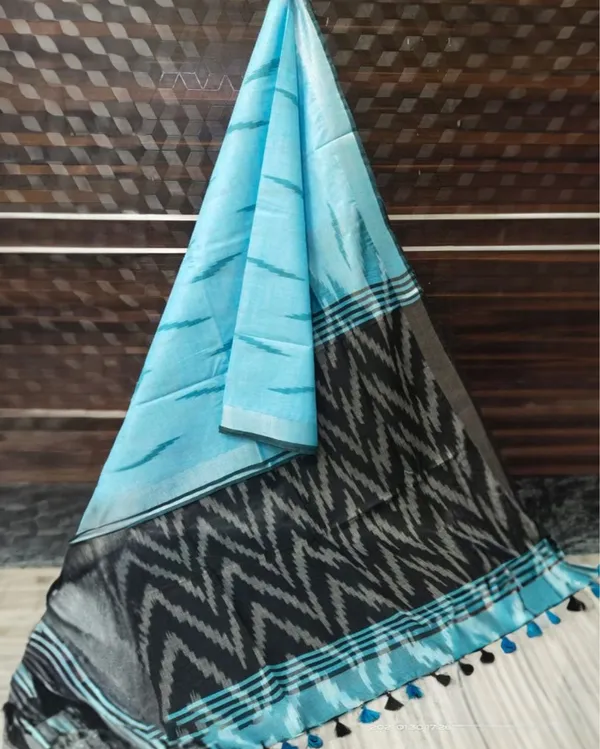 Cheerful_Ikkat_Slub_Linen_Handloom_Blue_Saree