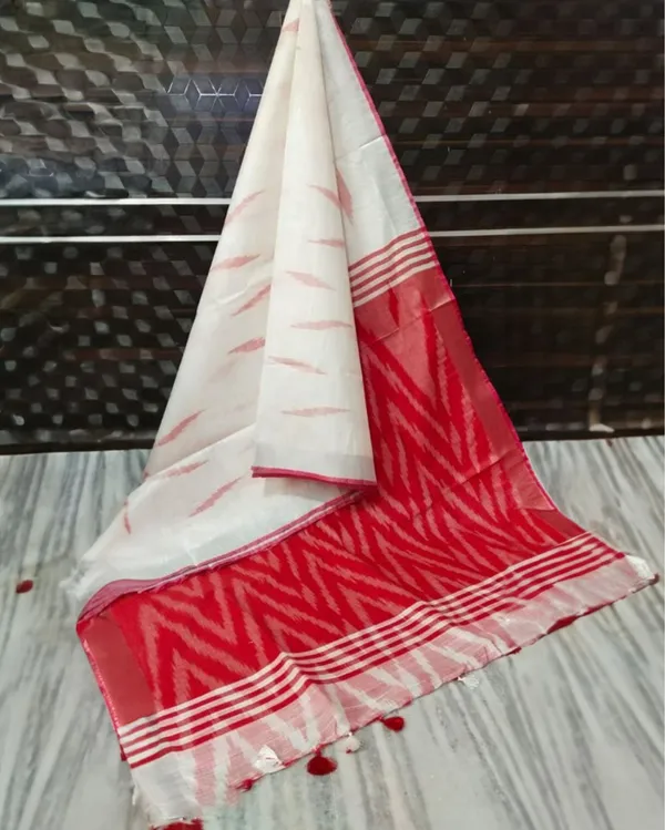 Tranquil_Ikkat_Slub_Linen_Handloom_White_Saree