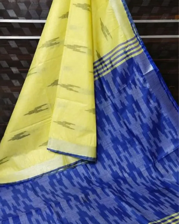 Vibrant_Ikkat_Slub_Linen_Handloom_Yellow_Saree