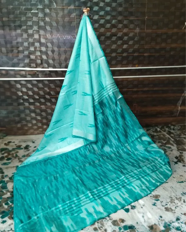 Serene_Ikkat_Slub_Linen_Handloom_Blue_Saree