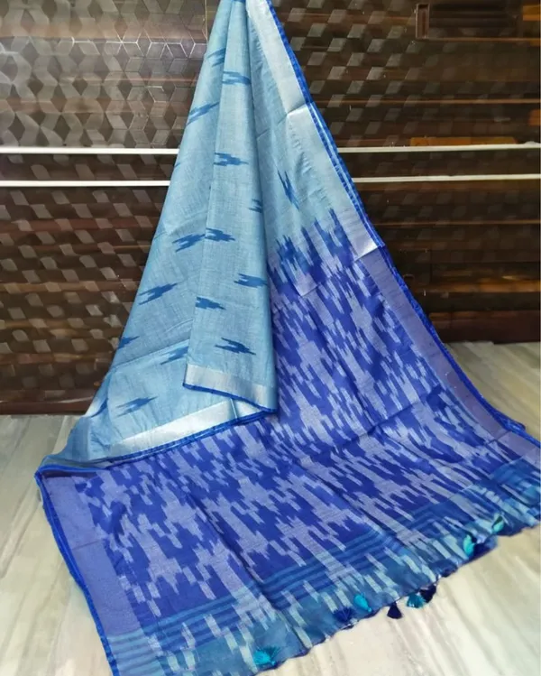 Lucid_Ikkat_Slub_Linen_Handloom_Blue_Saree