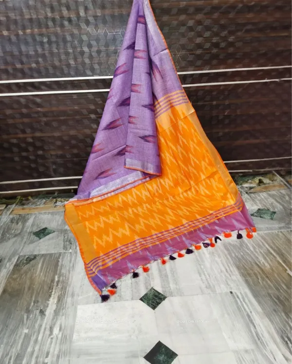 Urban_Ikkat_Slub_Linen_Handloom_Purple_Saree