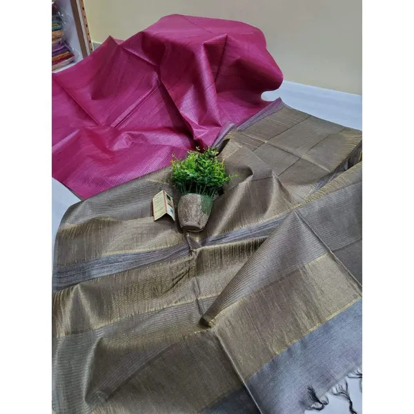 Silkmark_Eri_Tussar_Striped_Pink_&_Gray_Saree