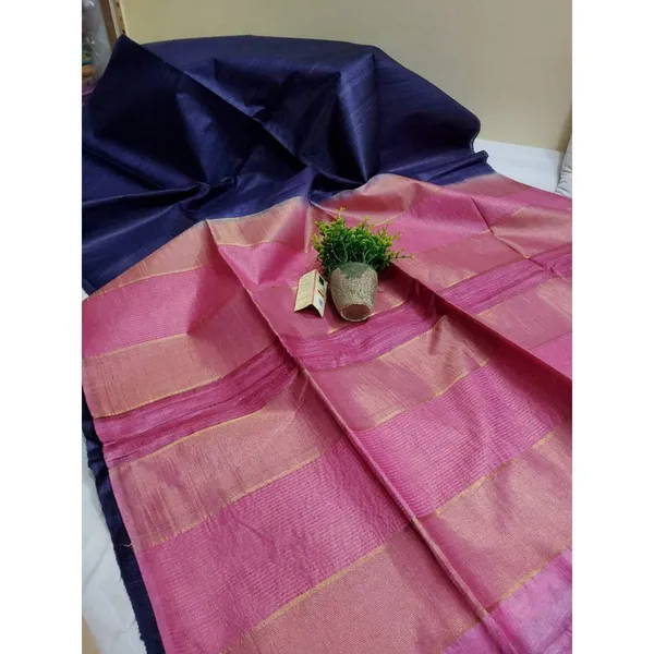 Silkmark_Eri_Tussar_Striped_Blue_&_Pink_Saree