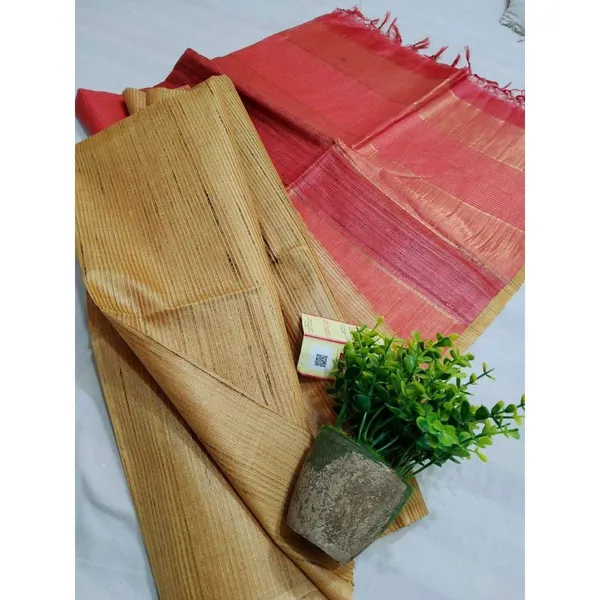 Silkmark_Eri_Tussar_Striped_Brown_&_Red_Saree