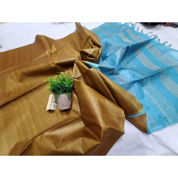Silkmark_Eri_Tussar_Striped_Brown_&_Blue_Saree