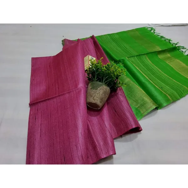 Silkmark_Eri_Tussar_Striped_Pink_&_Green_Saree