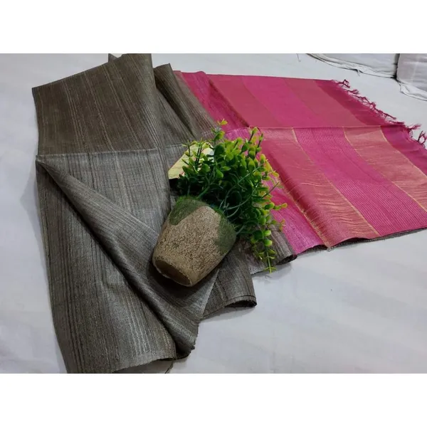 Silkmark_Eri_Tussar_Striped_Black_&_Pink_Saree