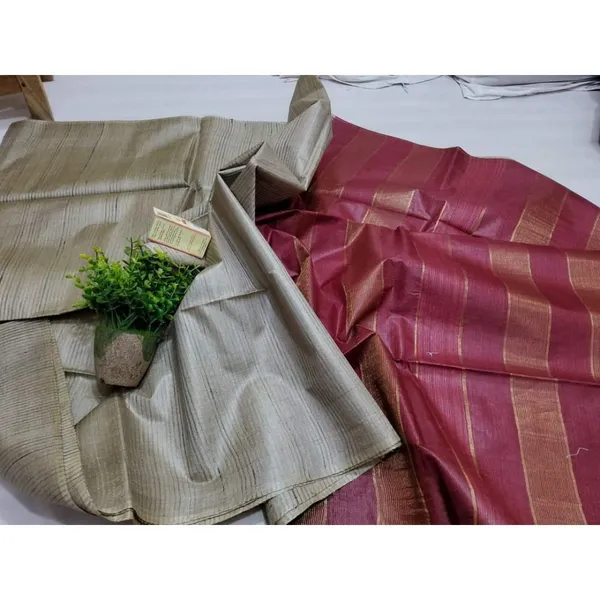 Silkmark_Eri_Tussar_Striped_Biege_&_Maroon_Saree