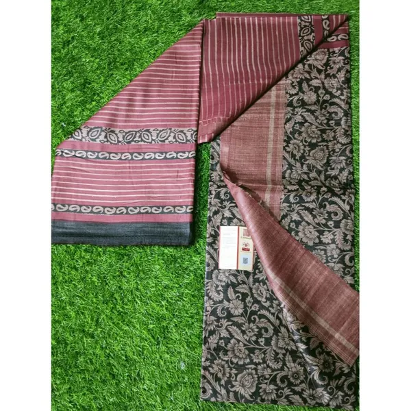 Silkmark_Tussar_Alluring_Blockprint_Black_&_Red_Saree