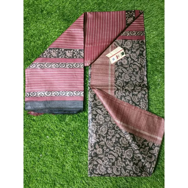 Silkmark_Tussar_Blissful_Blockprint_Black_&_Beige_Saree