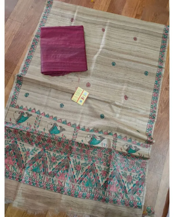 Silkmark_Tussar_Beige_Madhubani_Evocative_Dupatta_&_Top