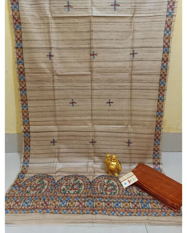 Silkmark_Tussar_Beige_Madhubani_Surreal_Dupatta_&_Brown_Top
