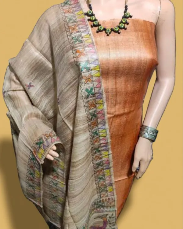 Silkmark_Tussar_Beige_Madhubani_Elegant_Dupatta_&_Brown_Top