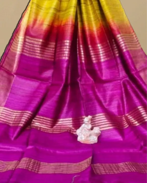 Silkmark_Ghicha_Tussar_Harmonious_Yellow_&_Purple_Saree