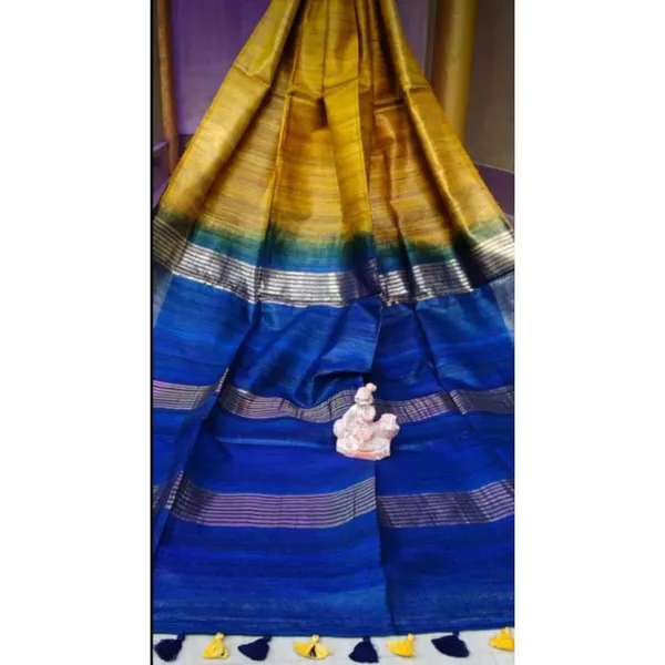 Silkmark_Ghicha_Tussar_Intriguing_Mustard_&_Blue_Saree
