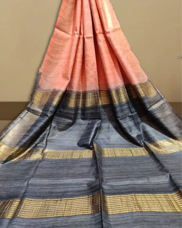 Silkmark_Ghicha_Tussar_Masterful_Pink_&_Black_Saree