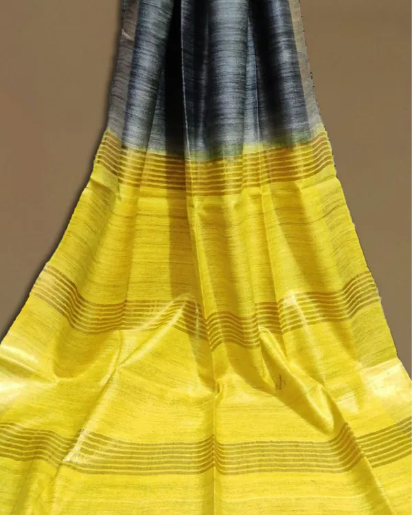 Silkmark_Ghicha_Tussar_Scintillating_Black_&_Yellow_Saree