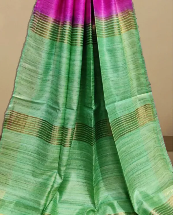 Silkmark_Ghicha_Tussar_Fascinating_Pink_&_Green_Saree
