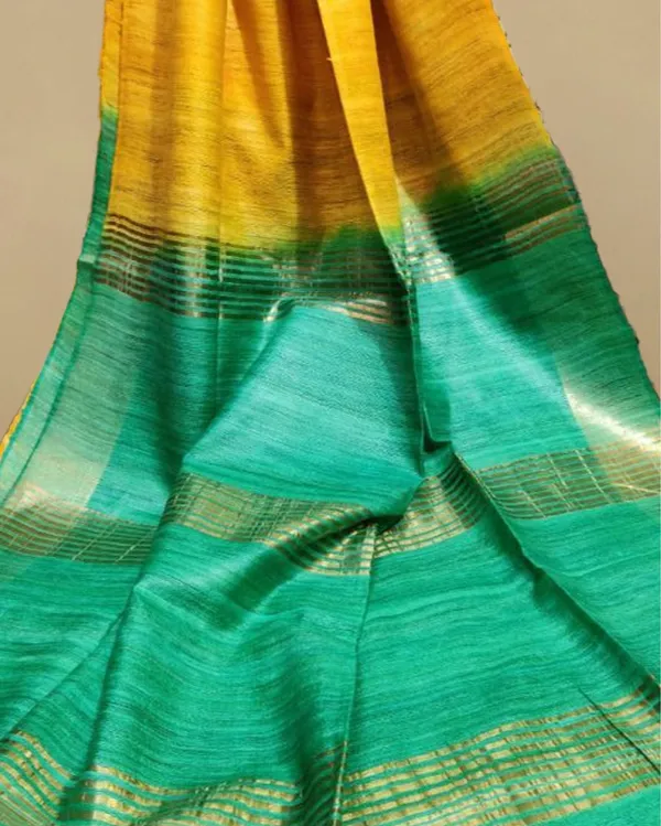 Silkmark_Ghicha_Tussar_Expressive_Yellow_&_Green_Saree