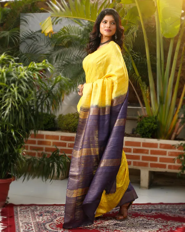 Silkmark_Ghicha_Tussar_Inspiring_Yellow_&_Blue_Saree