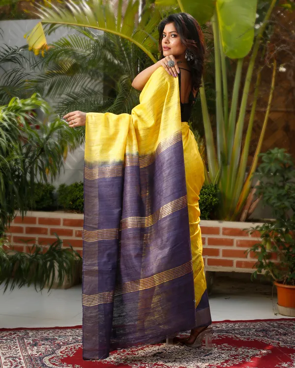 Silkmark_Ghicha_Tussar_Inspiring_Yellow_&_Blue_Saree