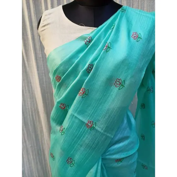 Silkmark_Pure_Tussar_Bold_Embroidered_Blue_Saree