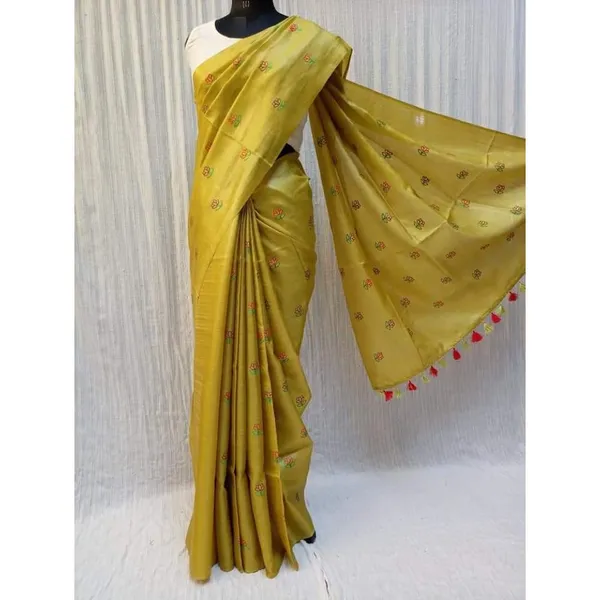 Silkmark_Pure_Tussar_Kinetic_Embroidered_Yellow_Saree