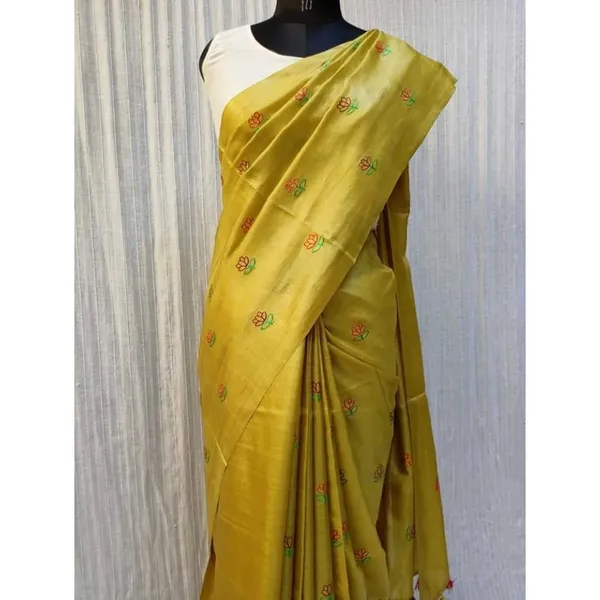 Silkmark_Pure_Tussar_Kinetic_Embroidered_Yellow_Saree