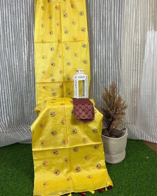 Silkmark_Pure_Tussar_Kinetic_Embroidered_Yellow_Saree