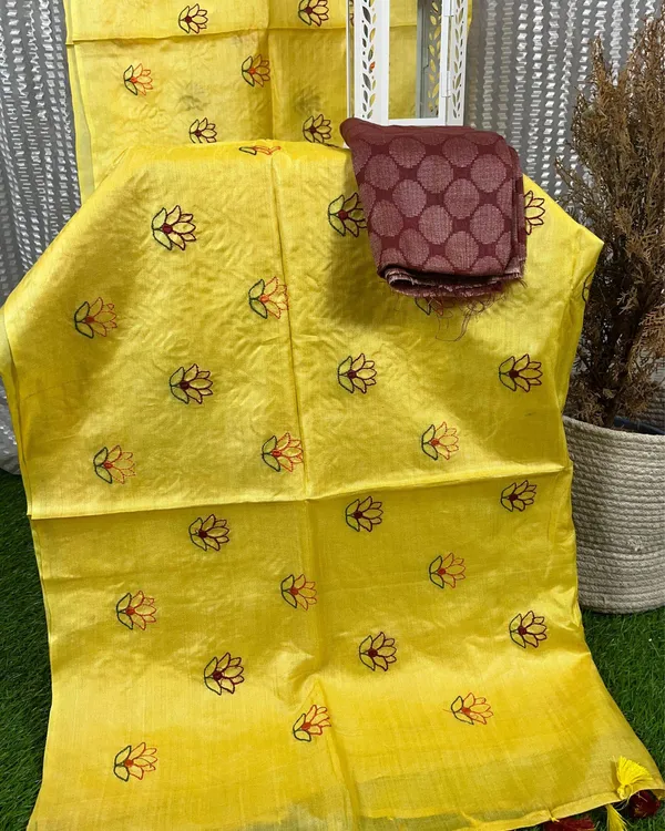 Silkmark_Pure_Tussar_Kinetic_Embroidered_Yellow_Saree