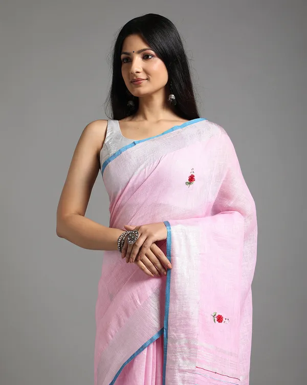 Illuminating_Pure_Linen_Floral_Embroidered_Biege_Saree