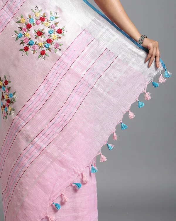 Illuminating_Pure_Linen_Floral_Embroidered_Biege_Saree