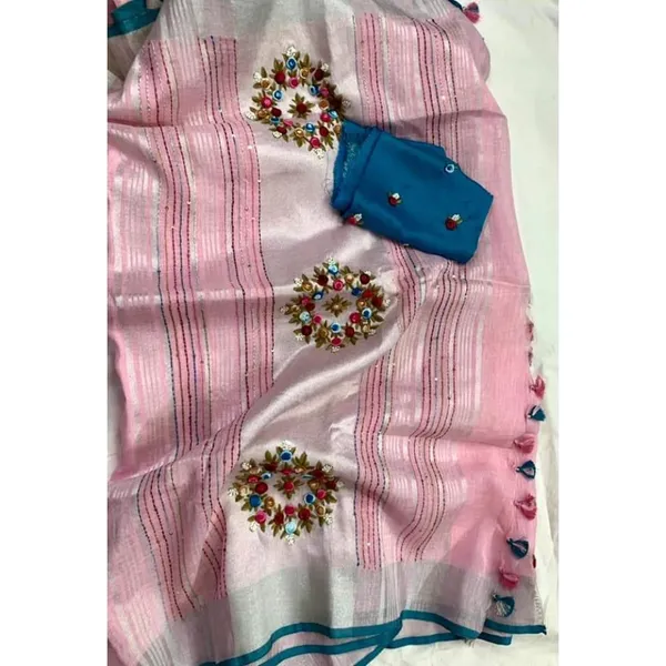 Illuminating_Pure_Linen_Floral_Embroidered_Biege_Saree