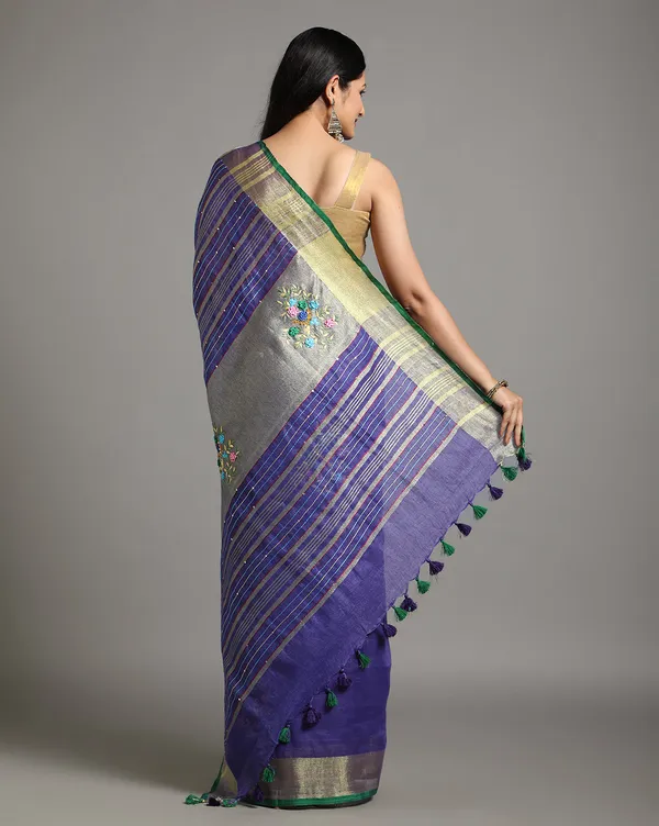 Captivating_Pure_Linen_Floral_Embroidered_Purple_Saree