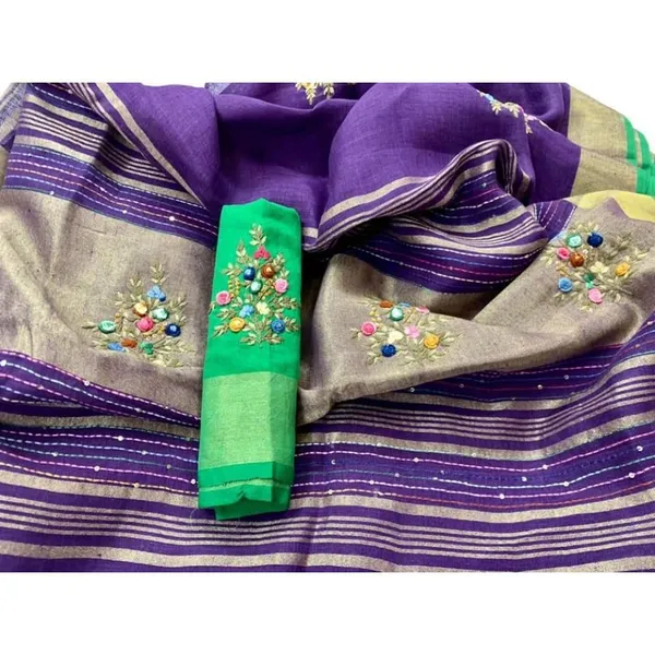 Captivating_Pure_Linen_Floral_Embroidered_Purple_Saree