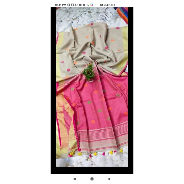 Pure_Linen_Jacquard_Handloom_Biege_Color_Saree