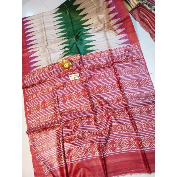 Silkmark_Tussar_Dynamic_Madhubani_Biege_&_Red_Saree