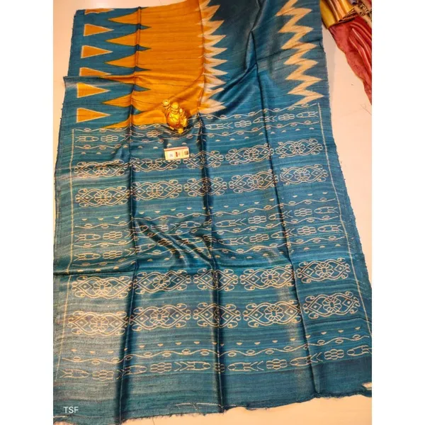 Silkmark_Tussar_Bright_Madhubani_Orange_&_Blue_Saree