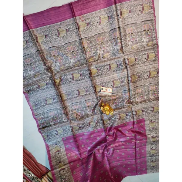 Silkmark_Tussar_Elegant_Madhubani_Pink_&_Beige_Saree