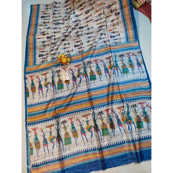 Silkmark_Tussar_Melodic_Madhubani_Beige_&_Blue_Saree