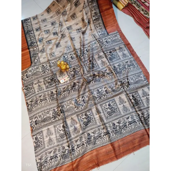Silkmark_Tussar_Lucid_Madhubani_Beige_&_Orange_Saree