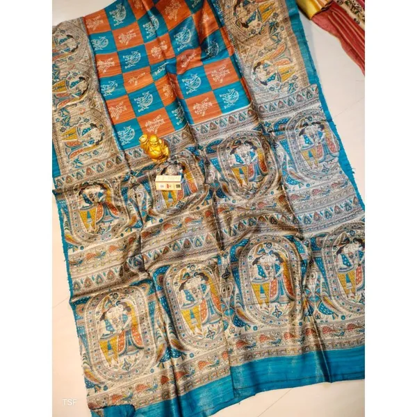 Silkmark_Tussar_Poised_Madhubani_Blue_&_Beige_Saree