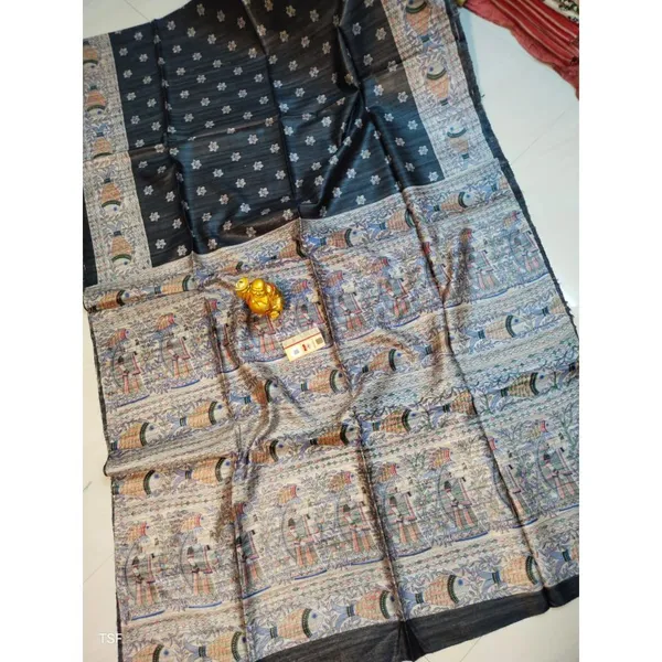 Silkmark_Tussar_Surreal_Madhubani_Black_&_Beige_Saree